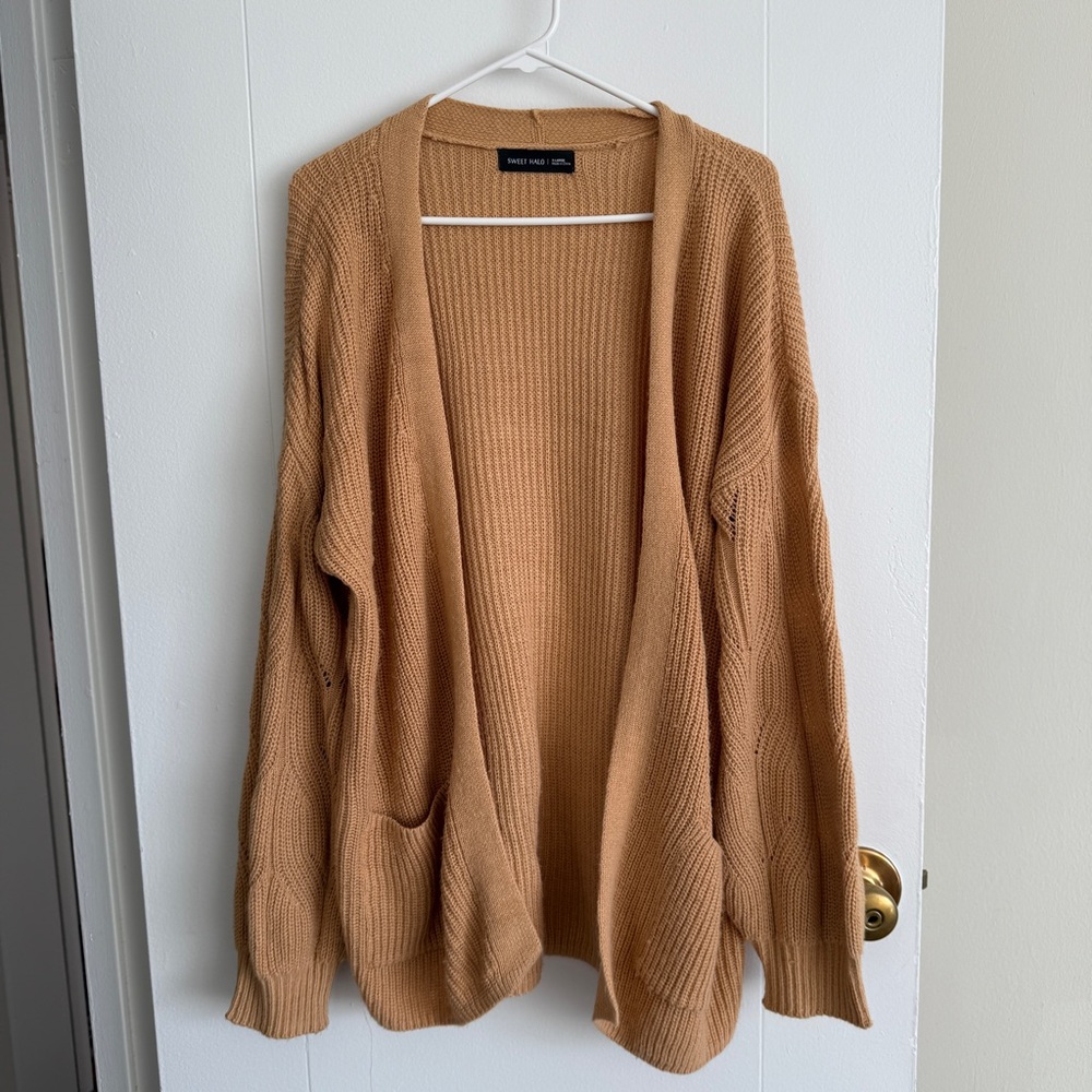 Open-Front Camel Cardigan Sweater -